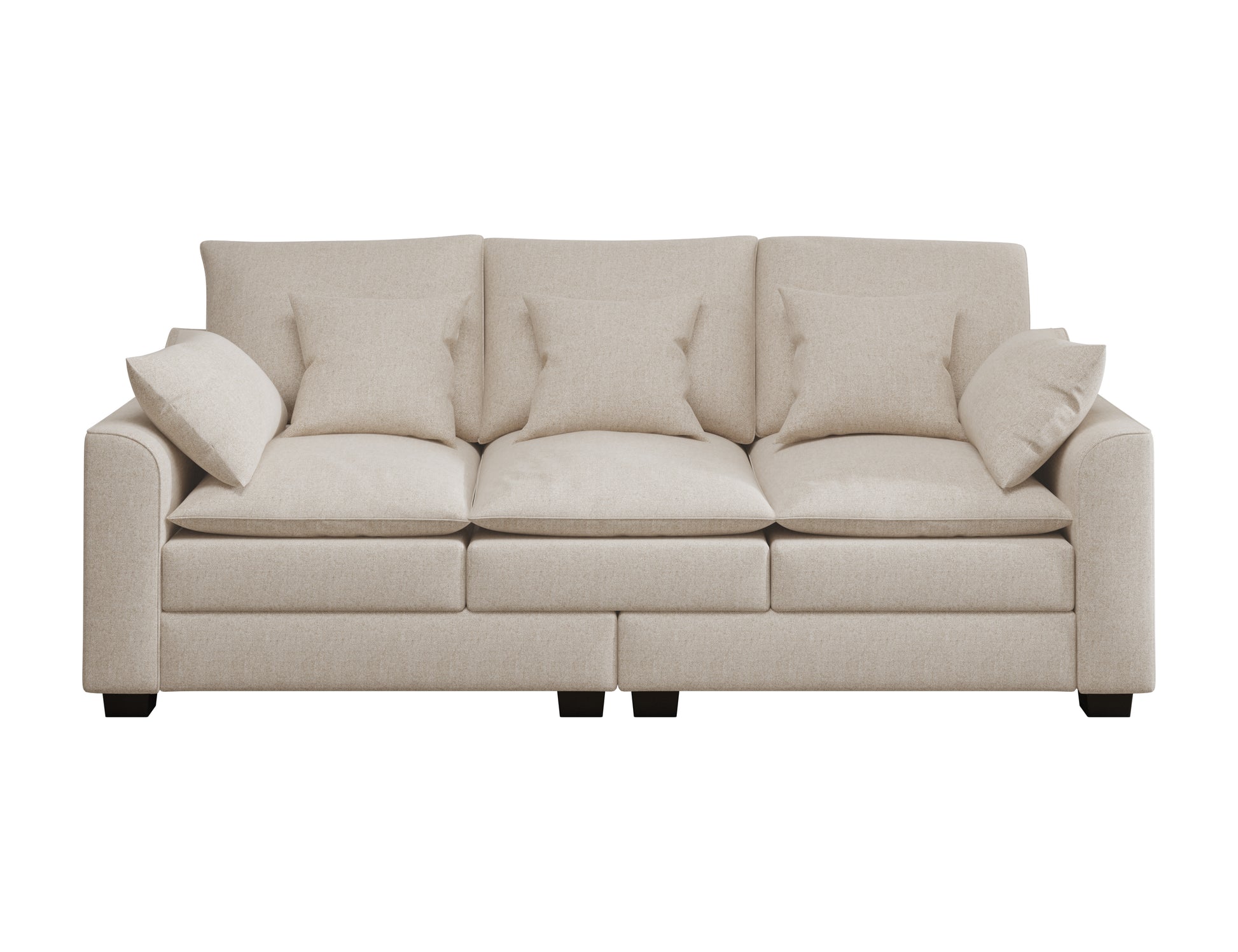 78.7" Sofa Couch 3 Seater Sofa With Pillows Polyester Upholstery Duck Down Filled Cushion Sofa For Living Room Apartment,Beige Beige Polyester Wood Primary Living Space Soft Cushion Back Foam Polyester 3 Seat