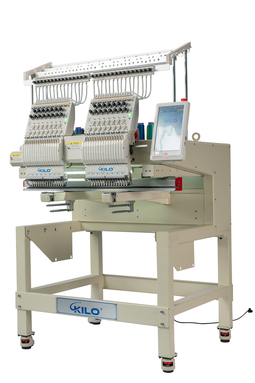 Double Head Computerized Commercial Embroidery Machine, 15 Needles 17.7X15.7 Inches Embroidery Area, Industrial Embroidery Machine For Hat For Cap Hat Graphic Embroidery White Green Metal