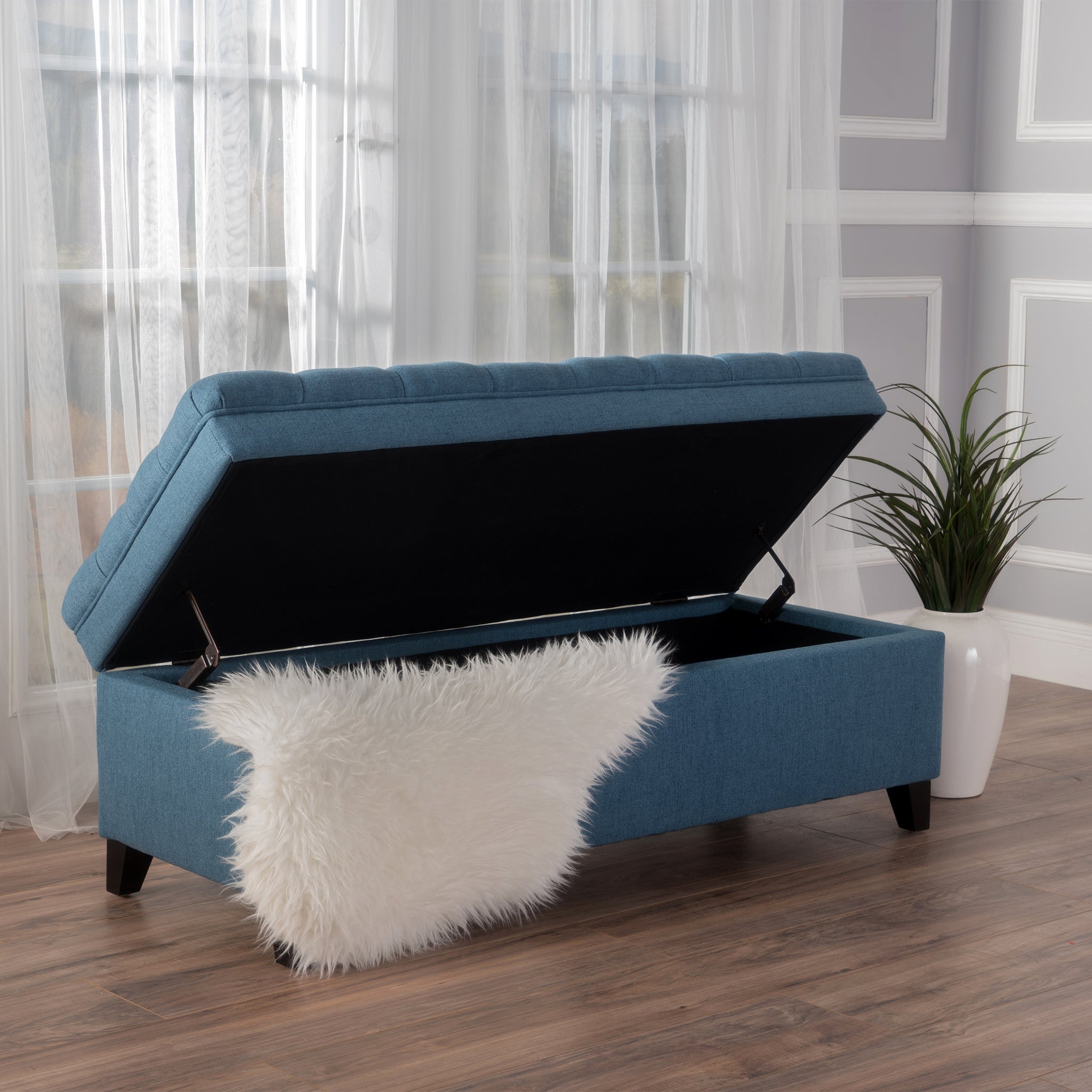 Juliana Storage Ottoman Blue Fabric