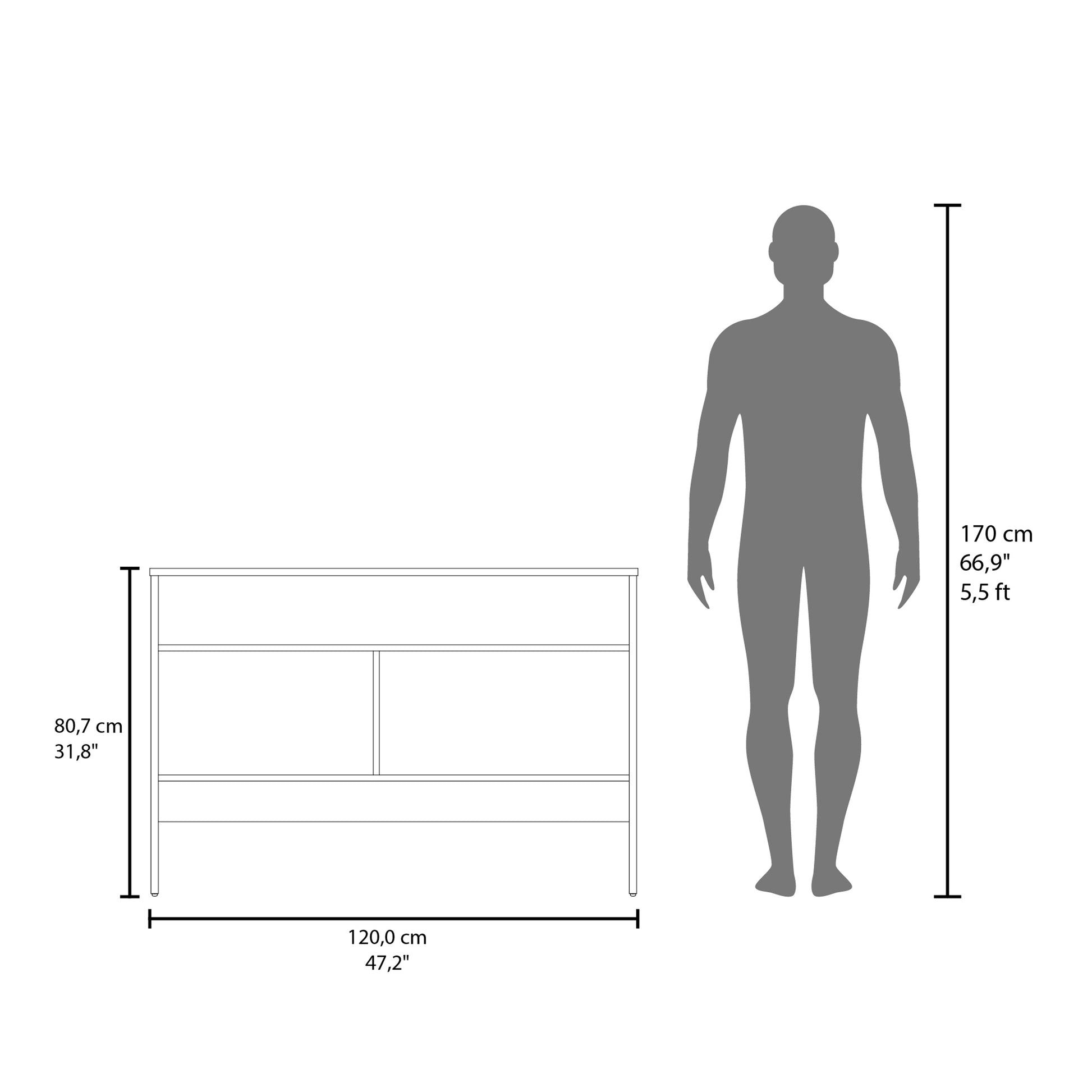 Bellagio 48.7" Wide 2 Tier Narrow Bellagio Console Table With Double Door Cabinet White Modern Particle Board