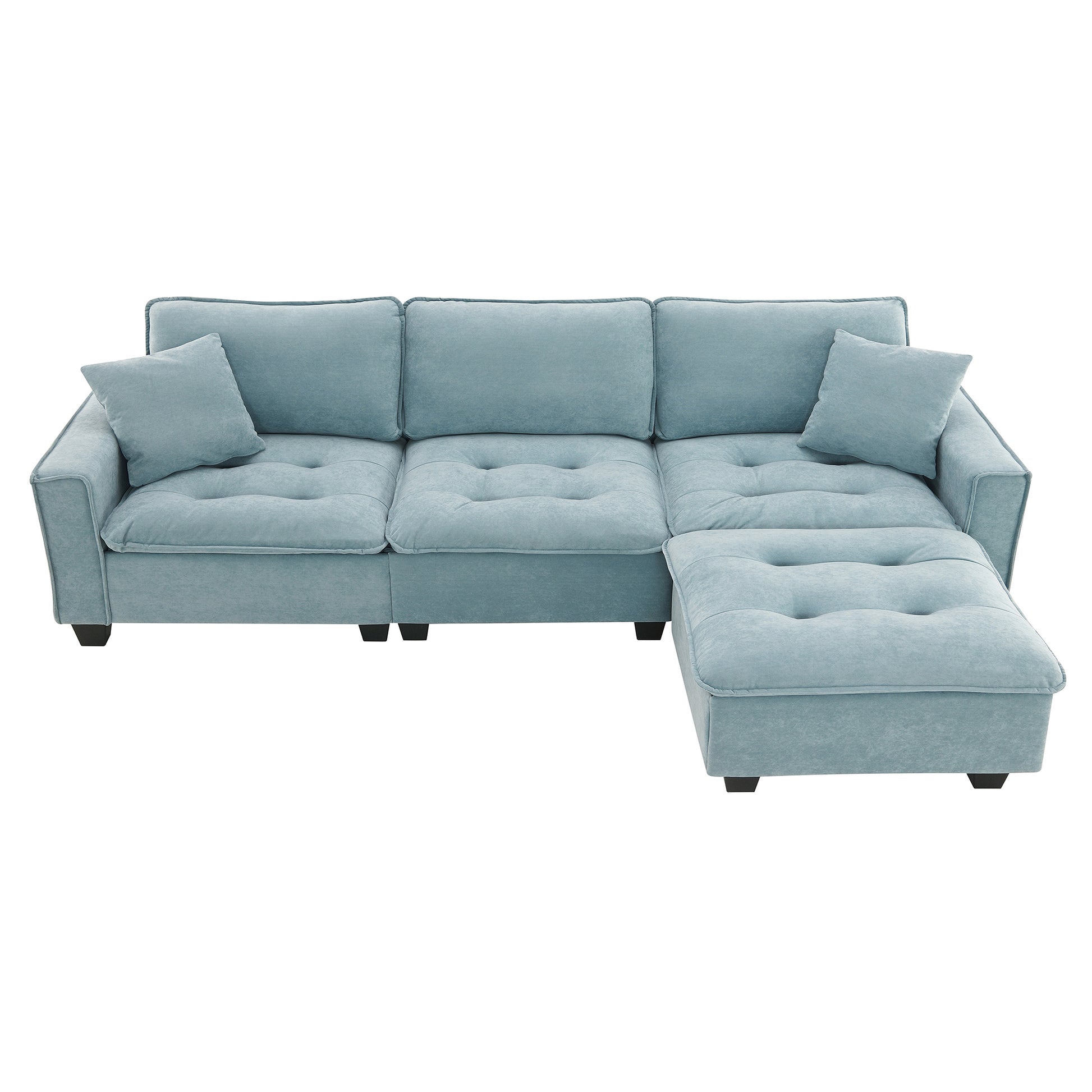 100*59" Modern Convertible Sectional Sofa,L Shaped Reversible Couch Set With Free Pillows,4 Seat Suede Velvet Sleeper Sofa With Ottoman For Living Room,Apartment,Office,3 Colors Light Blue Suede 4 Seat