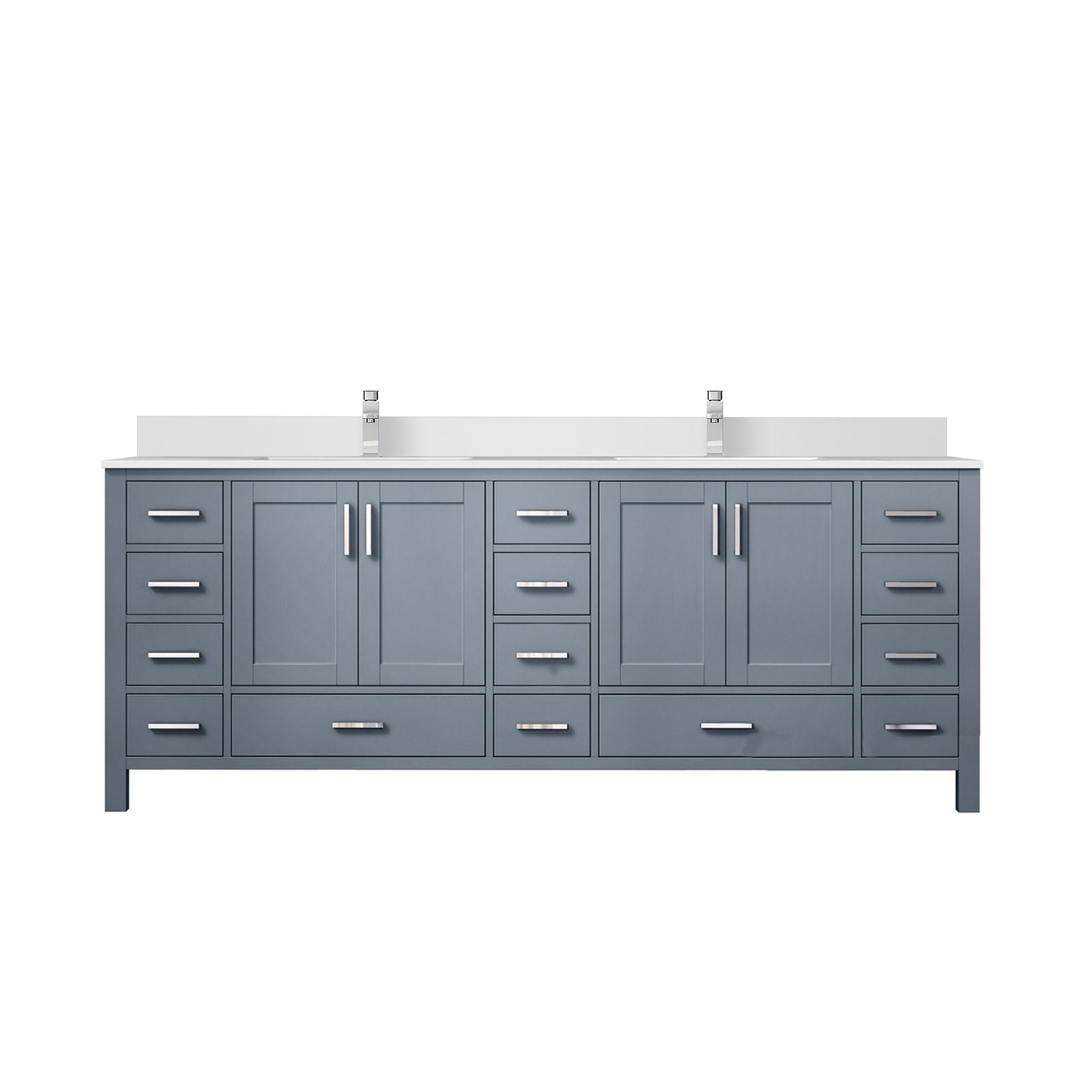 Dark Grey Double Bath Vanity 84 In. W X 22 In. D, White Quartz Top, And Faucet Set Dark Grey Plywood Wood