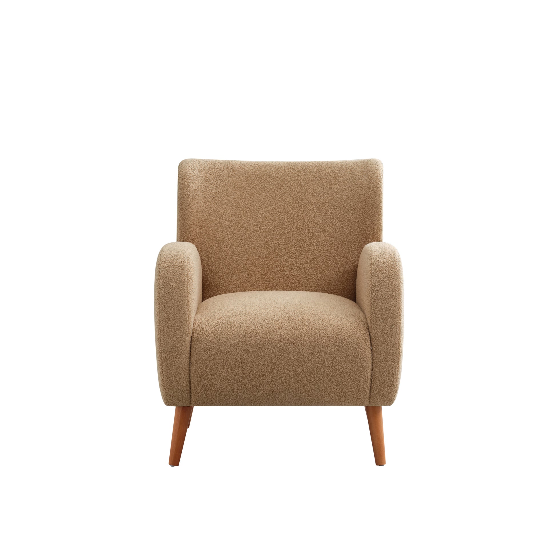 Modern Wingback Lounge Chair Stylish Design, Soft Fabric, Solid Wood Legs, Durable Frame,Brown Camel Boucle