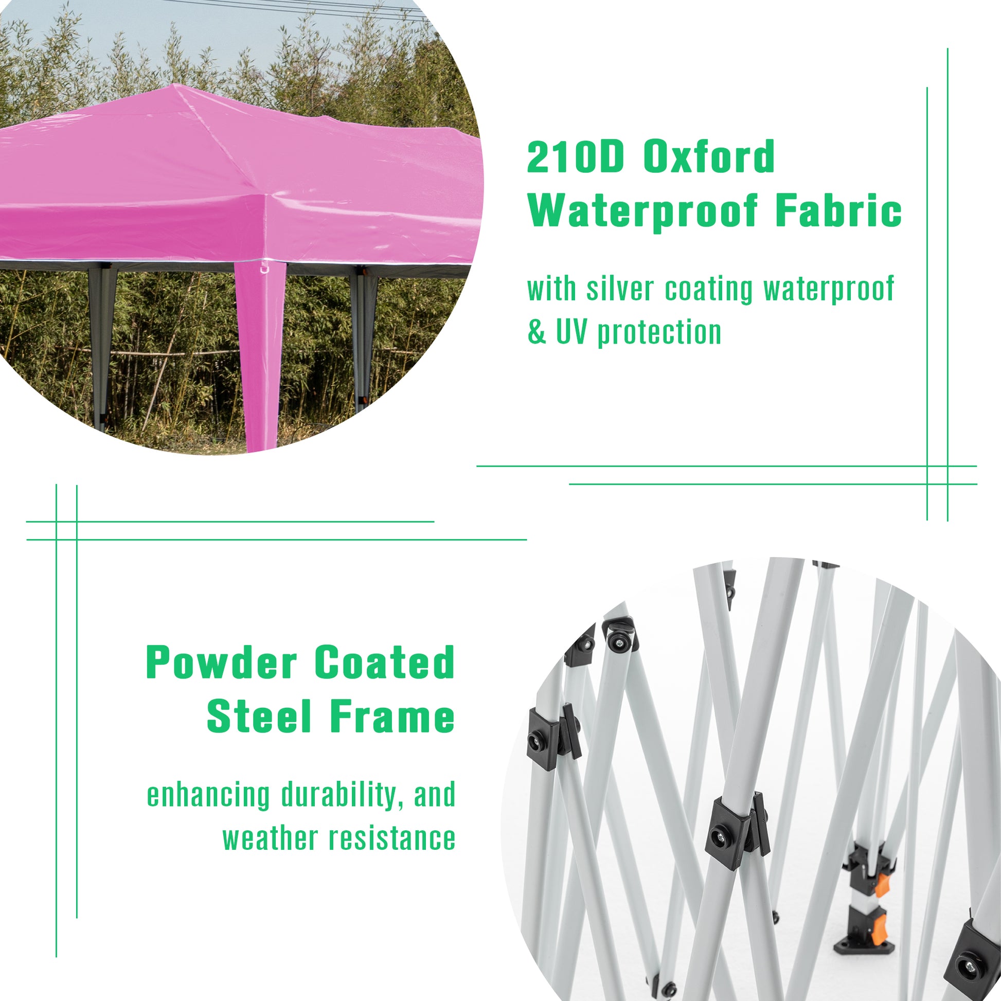 10'X20' Pop Up Canopy Tent With 6 Sidewalls, Ez Pop Up Outdoor Canopy For Parties, Waterproof Commercial Tent With 3 Adjustable Heights, Carry Bag, 6 Sand Bags, 6 Ropes And 12 Stakes, Pink Pink Metal