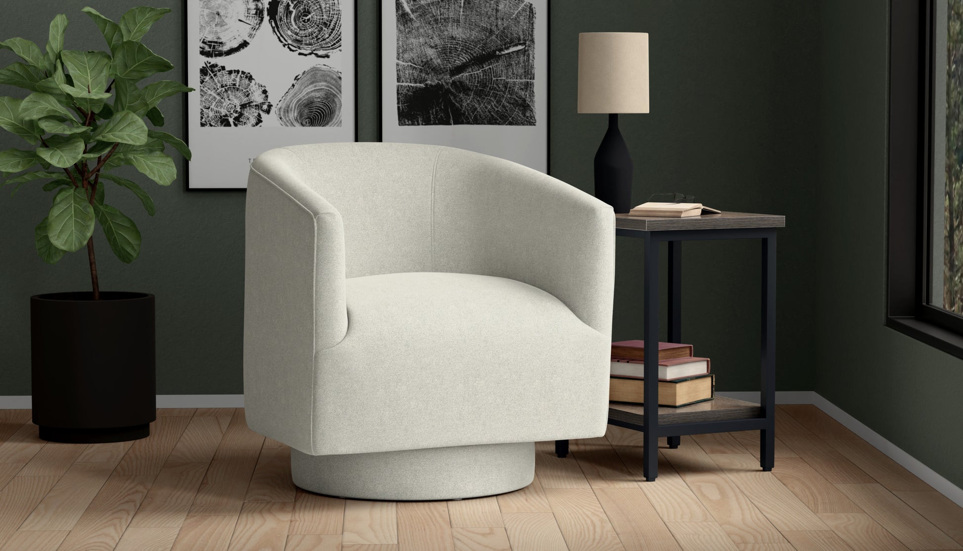 Bralin White Swivel Accent Chair White Foam Engineered Wood
