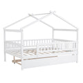 Full Size Wooden House Bed With Twin Size Trundle, White Full White Solid Wood Mdf