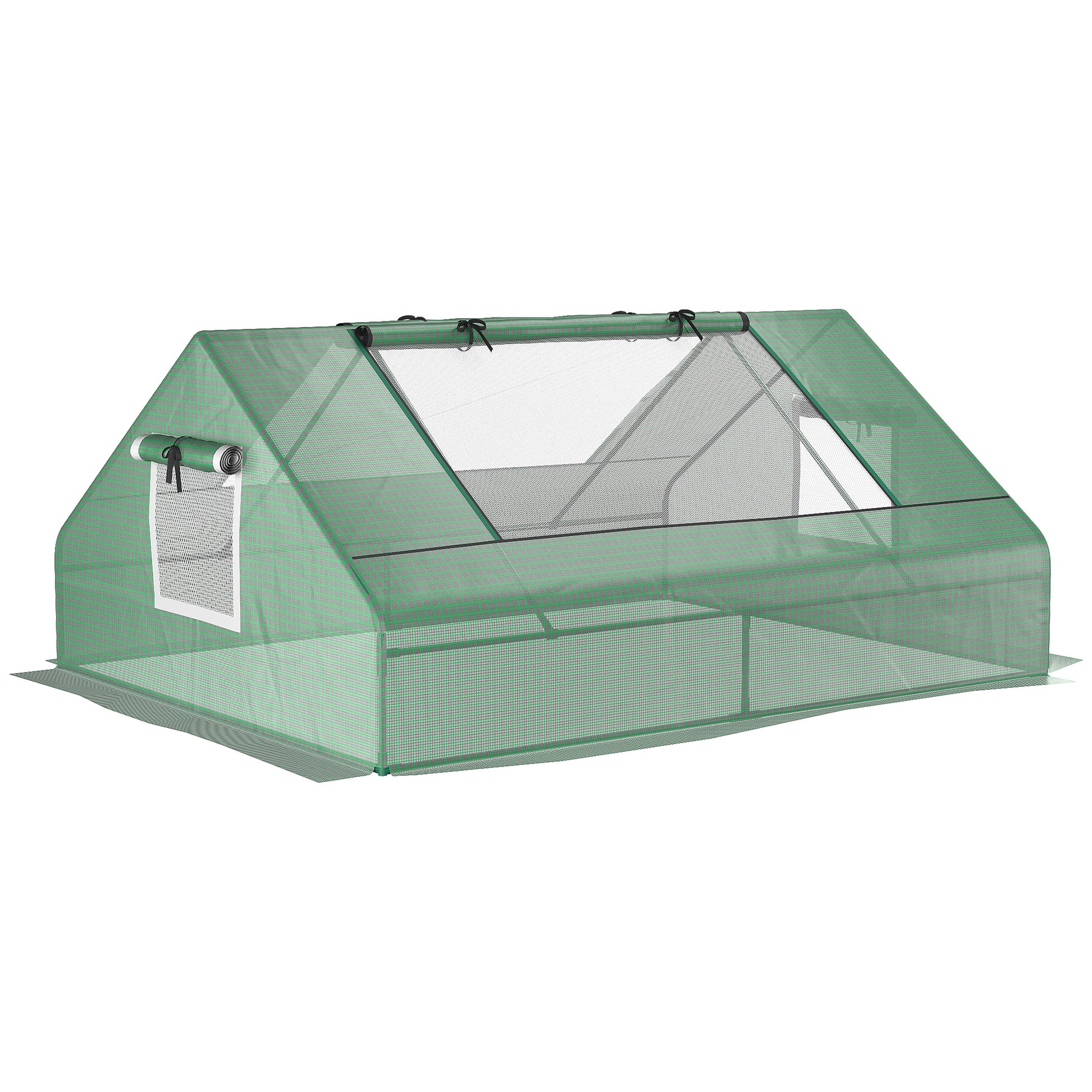 Outsunny 71" X 55" X 32" Mini Tunnel Greenhouse, Garden Planting Shed, Outdoor Flower Planter Warm House With Zipper Windows And Door, Green Green Steel