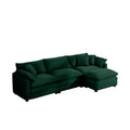 Corduroy 3 Seater Sofa With 1 Footrest, L Shaped Double Sofa With Ottoman For Small Living Rooms, Green Corduroy Sofa Green Corduroy 3 Seat