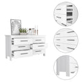 Double Dresser, Four Legs, 6 Drawer, Superior Top, White White Solid Wood Mdf Engineered Wood