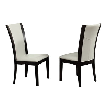 Leather Upholstered Side Chair With Long Back, White And Black, Set Of 2 White Black Leather