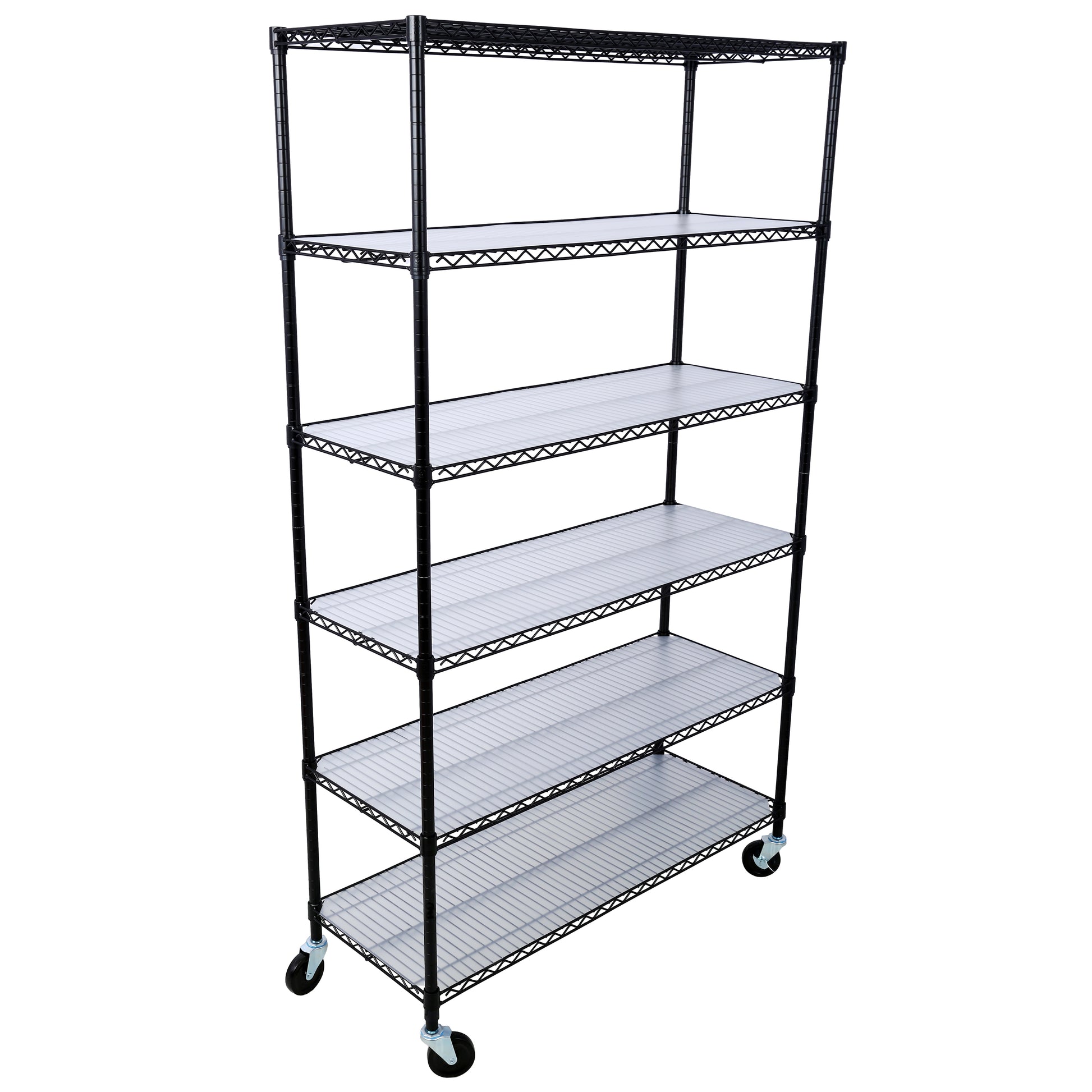 6 Tier 6000Lbs Capacity Nsf Metal Shelf Wire Shelving Unit, Heavy Duty Adjustable Storage Rack With Wheels & Shelf Liners For Commercial Grade Utility Steel Storage Rack, Black 82"H X 48"L X 18"D Black Metal