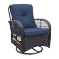 3 Pieces Conversation Set, Outdoor Wicker Rocker Swivel Patio Bistro Set, Rocking Chair With Glass Top Side Table,Navy Blue Yes Complete Patio Set Navy Blue Seats 2 Weather Resistant Frame Garden & Outdoor Retro,Vintage Complete Patio Sets Hdpe Metal