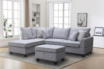 Harmony 99.5"W Light Gray Fabric Sectional Sofa With Left Facing Chaise And Storage Ottoman Light Grey Foam Fabric 5 Seat