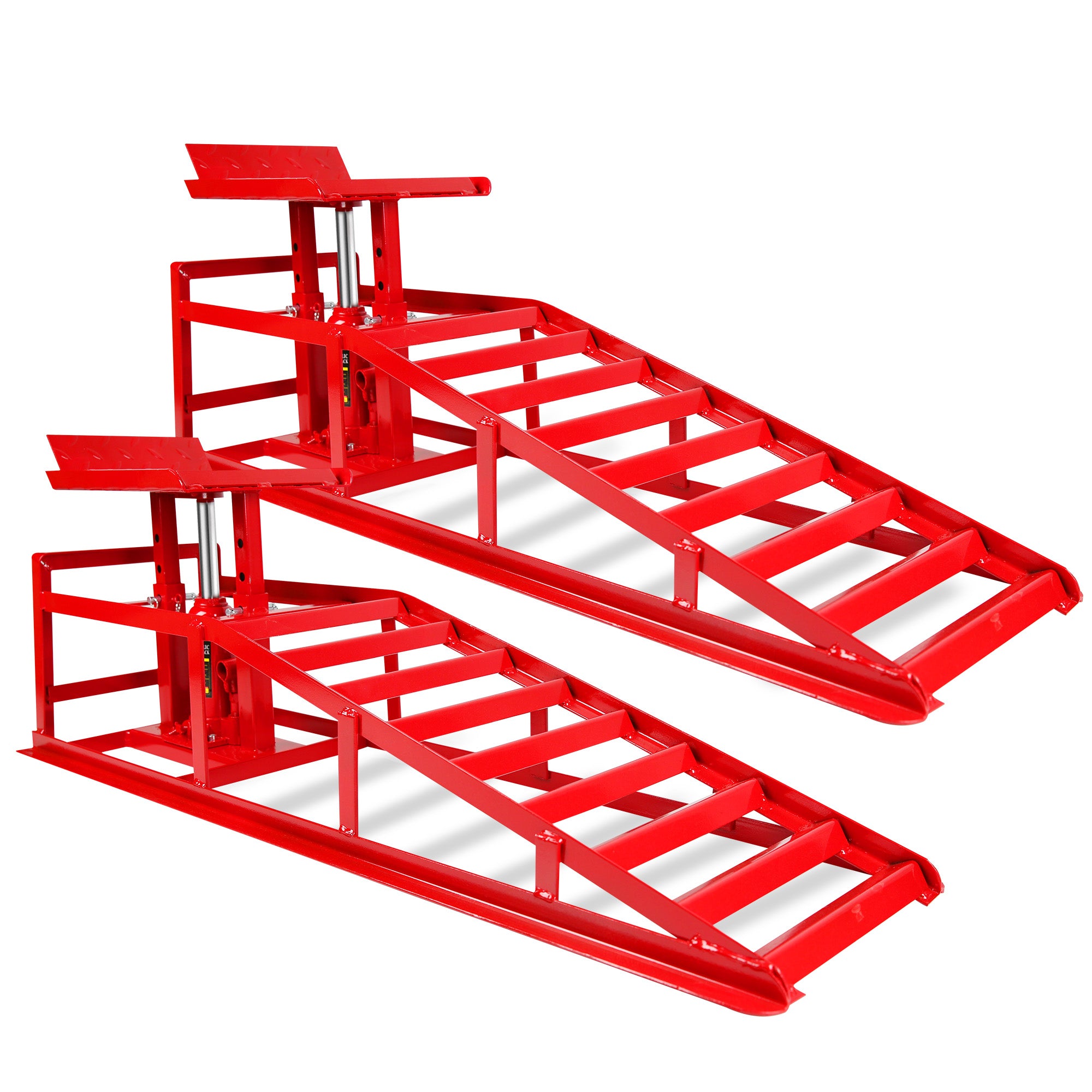 2Pcs 5T Hydraulic Car Ramps, Heavy Duty Hydraulic Vehicle Ramps Lift Ramp, Portable Car Ramps For Oil Changes, Car Lifts For Home Garage, Vehicle Auto Garage Repair Red Steel