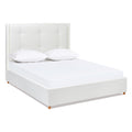 Miramar Queen Cushion Back Headboard Platform Bed Frame, Antique White Polyester Box Spring Not Required Queen Antique White Wood Foam Polyester Polyester
