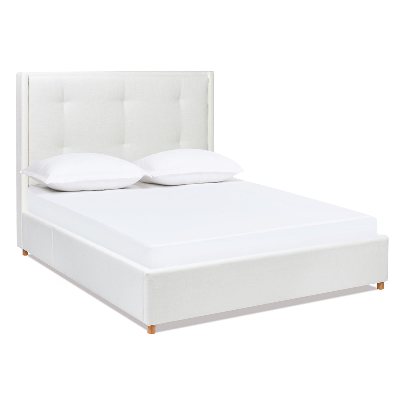 Miramar Queen Cushion Back Headboard Platform Bed Frame, Antique White Polyester Box Spring Not Required Queen Antique White Wood Foam Polyester Polyester
