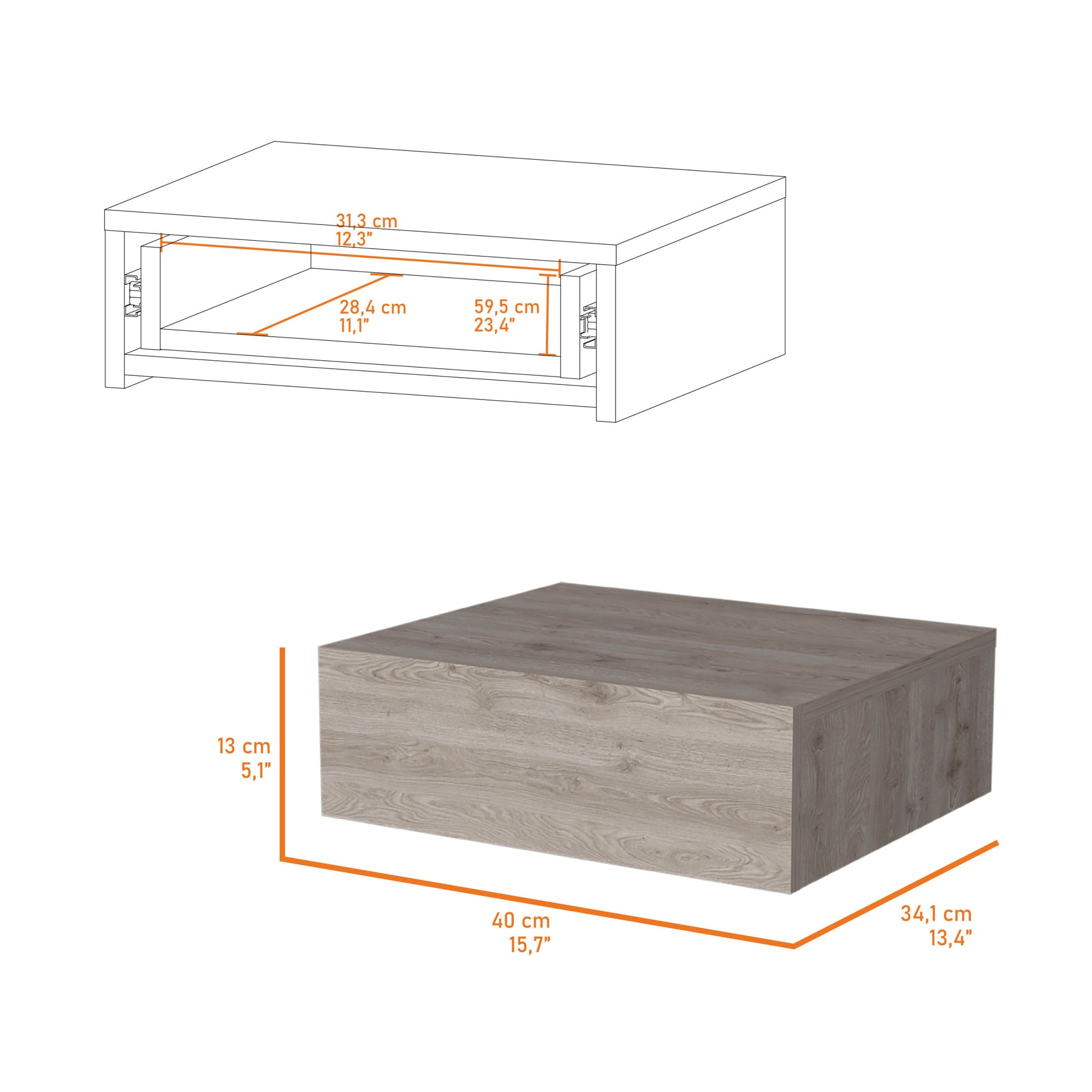 Vienna Floating Nightstand, Sleek Wall Mounted Design With Spacious Drawer Storage Light Gray 1 Drawer Bedroom Floating Contemporary Pine Storage Pine Particle Board Engineered Wood