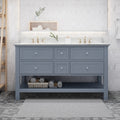 61'' Bathroom Vanity With Marble Top & Double Ceramic Sinks, 4 Drawers, Open Shelf, Gray Gray Plywood