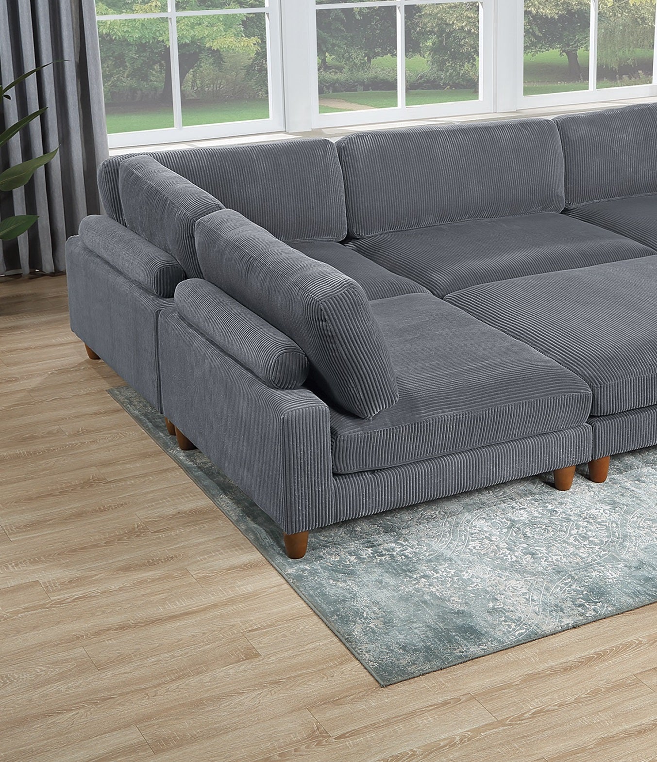 Contemporary Dark Gray 6Pc Modular Sectional Set Corduroy Upholstery Couch 2X Corner Wedge, 3X Armless Chairs 1X Ottoman Living Room Dark Gray Primary Living Space Cushion Back Contemporary,Modern Modular Rubberwood Corduroy 6 Seat