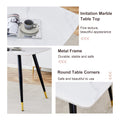 Table And Chair Set, White Imitation Marble Texture Rock Board Table Top, Black Metal Table Legs.Paired With 6 White Artificial Leather Backrest Cushion Dining Chairs With Black Metal Legs. White Black Seats 6 Metal