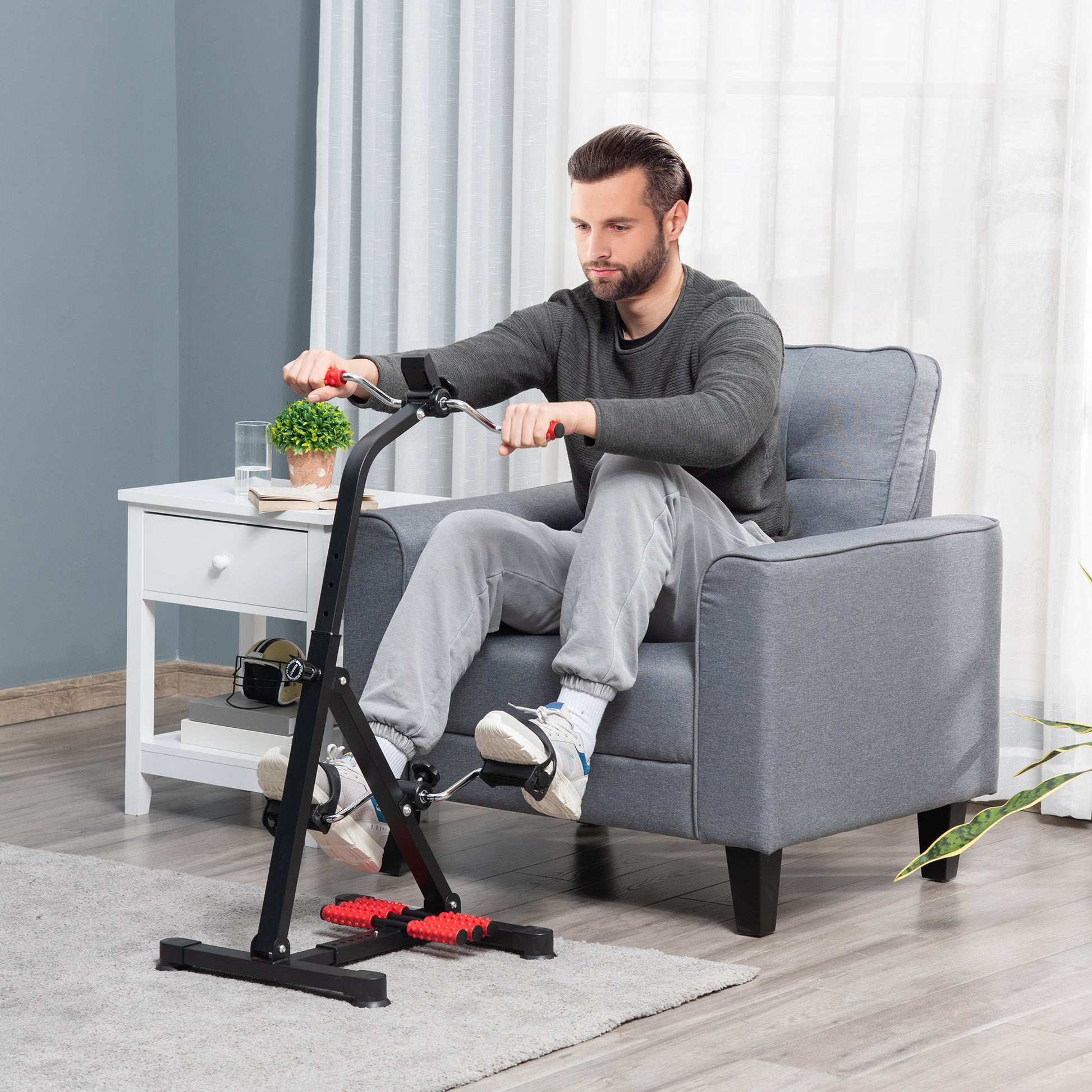 leg pedal Soozier Pedal Exerciser, Hand Arm Knee And Leg Exercise Machine For Seniors, Height Adjustable, With Lcd Display And Foot Massage Roller Black Red