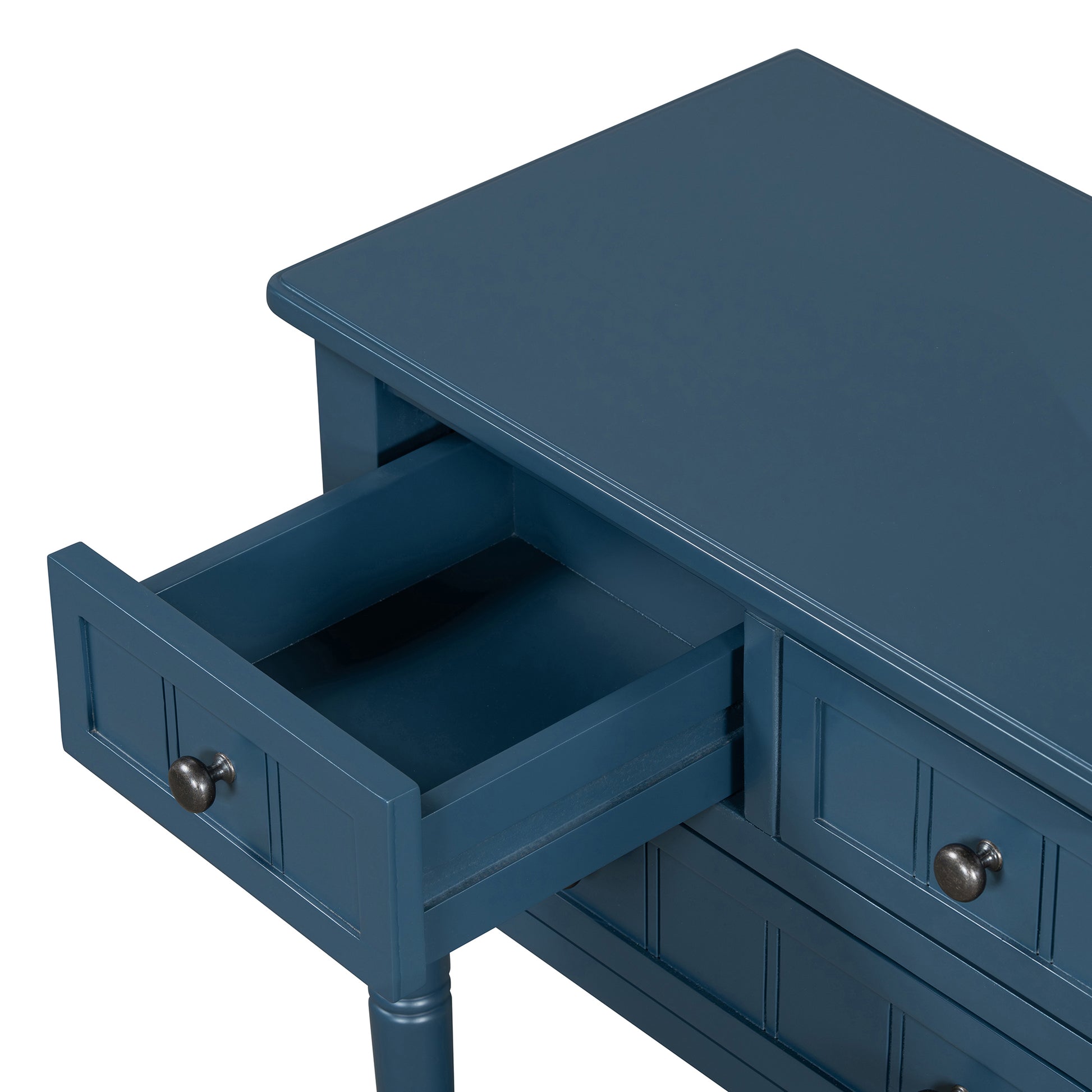 Narrow Console Table, Slim Sofa Table With Three Storage Drawers And Bottom Shelf Navy Navy Solid Wood Mdf