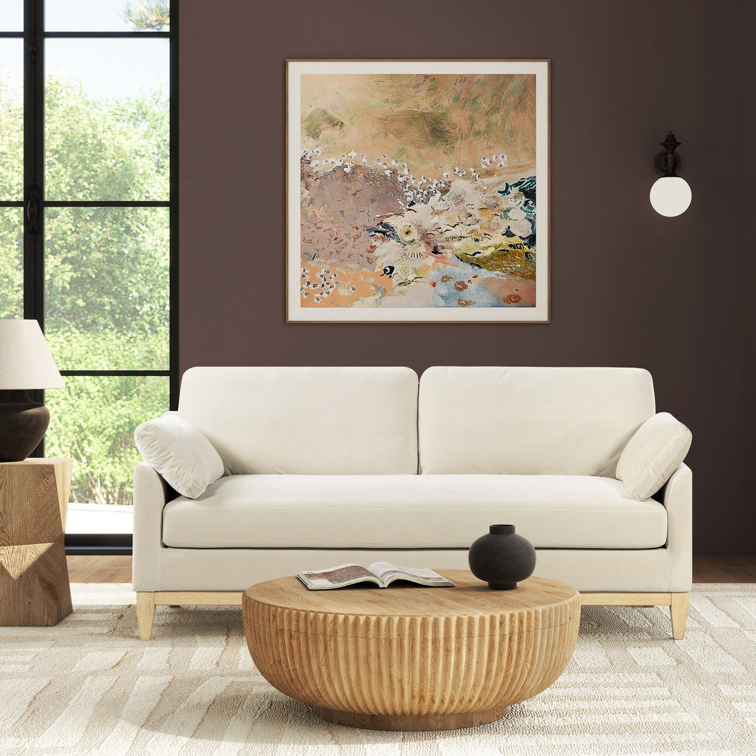 Pasadena 75.5" Modern Farmhouse Sofa, French Beige Performance Velvet Beige Foam Velvet 3 Seat