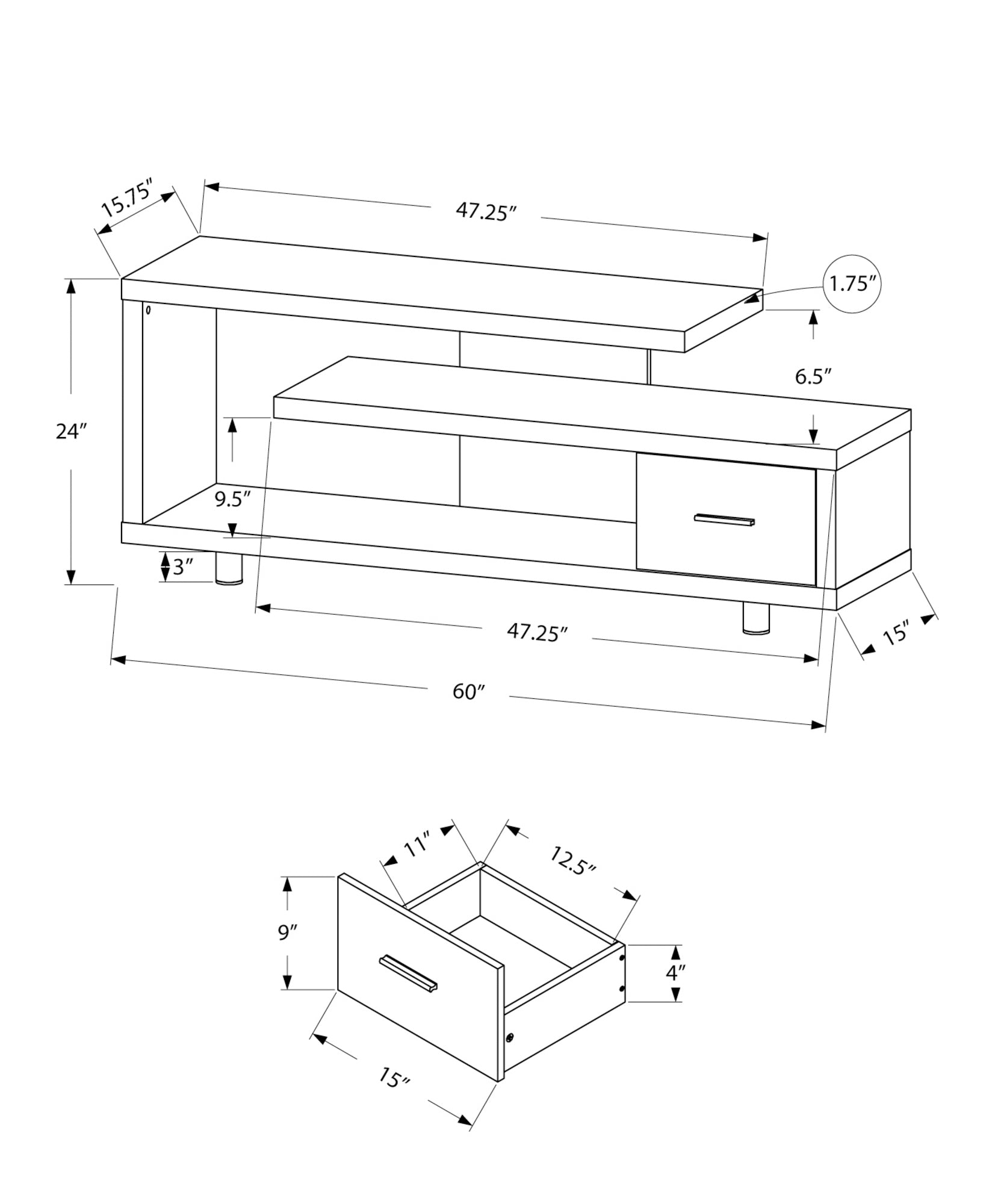 Tv Stand, 60 Inch, Console, Media Entertainment Center, Storage Cabinet, Living Room, Bedroom, Brown Laminate, Contemporary, Modern Espresso 80 89 Inches Particle Board