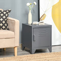 Homcom Industrial End Table, Living Room Side Table With Locker Style Door And Adjustable Shelf, Grey Grey Steel