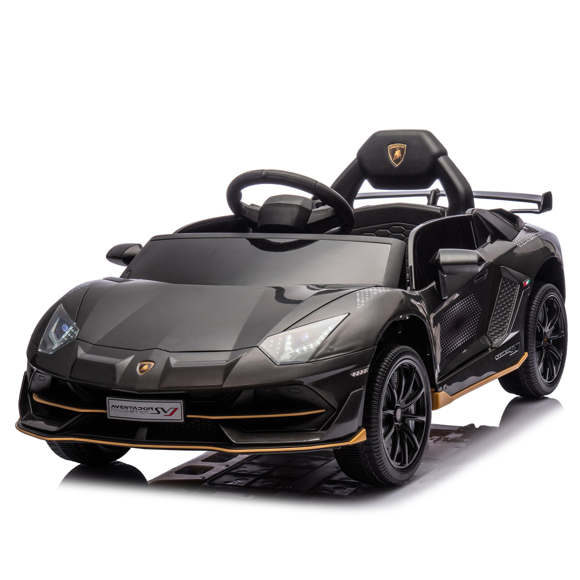 12V Kids Ride On Car W Parents Remote Control,Licensed Lamborghini Aventador Xago,Hydraulic Pressure Door,Slow Start,Early Education,Bluetooth,Adjustable Volume,Mp3,Usb,Led Lights For Kids Aged 2 4. Black 50 99 Lbs Polypropylene