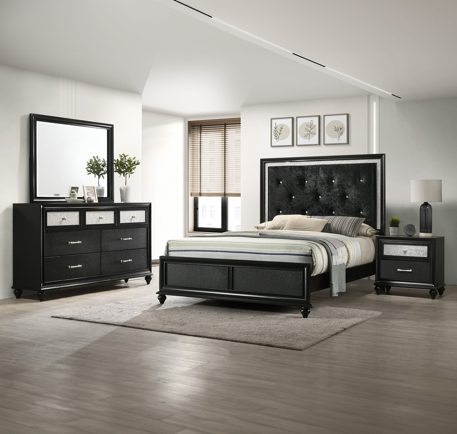 black bedroom dresser set 1Pc Luxury Glam Seven Drawer Bedroom Dresser With Two Toned Drawer Bla