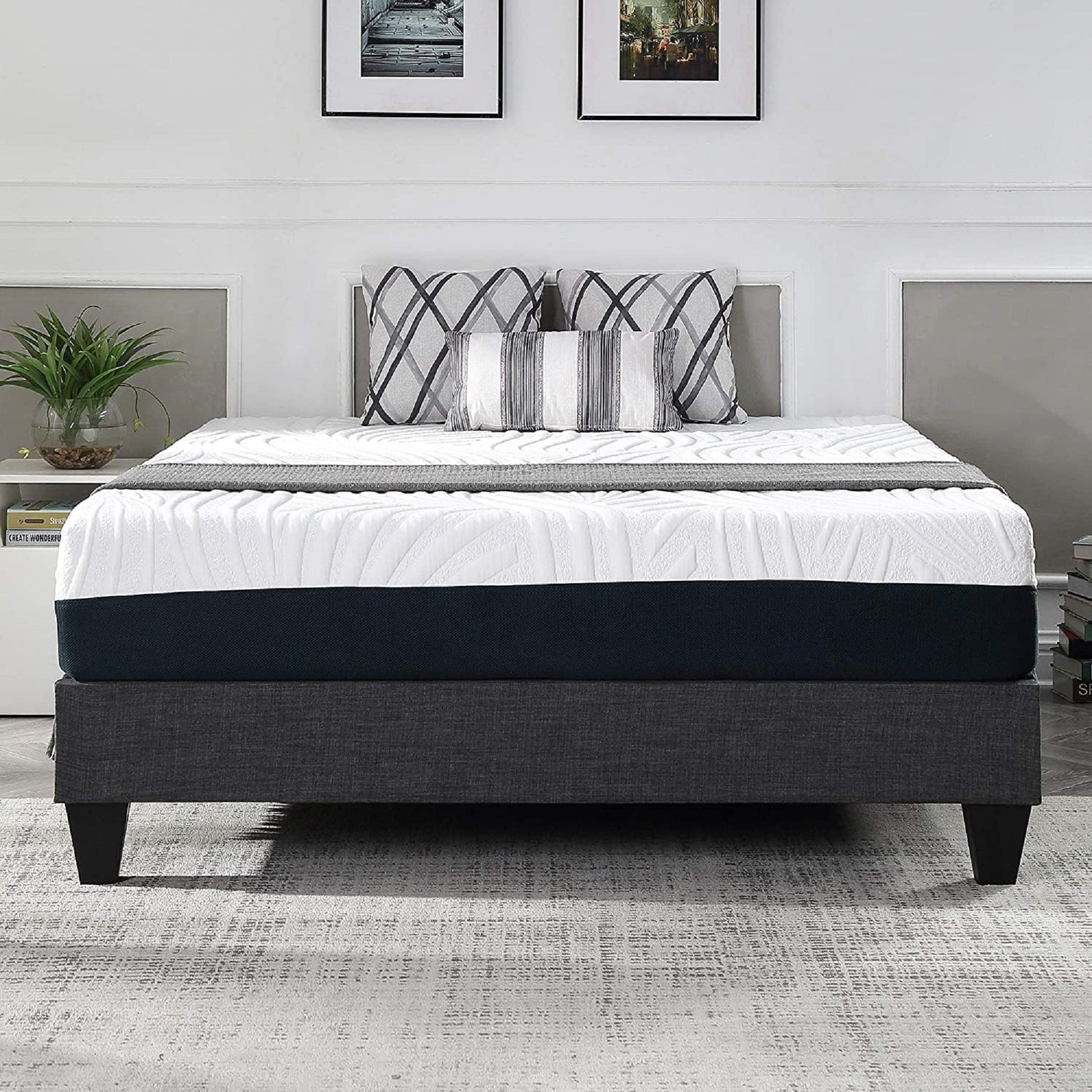 1Pc Contemporary Upholstered Platform Bed Queen Size Linen Like Polyester Fabric Steel Grey Wood Frame Bedroom Box Spring Not Required Queen Steel Gray Wood Primary Living Space Contemporary Bed Frame Polyester Wood