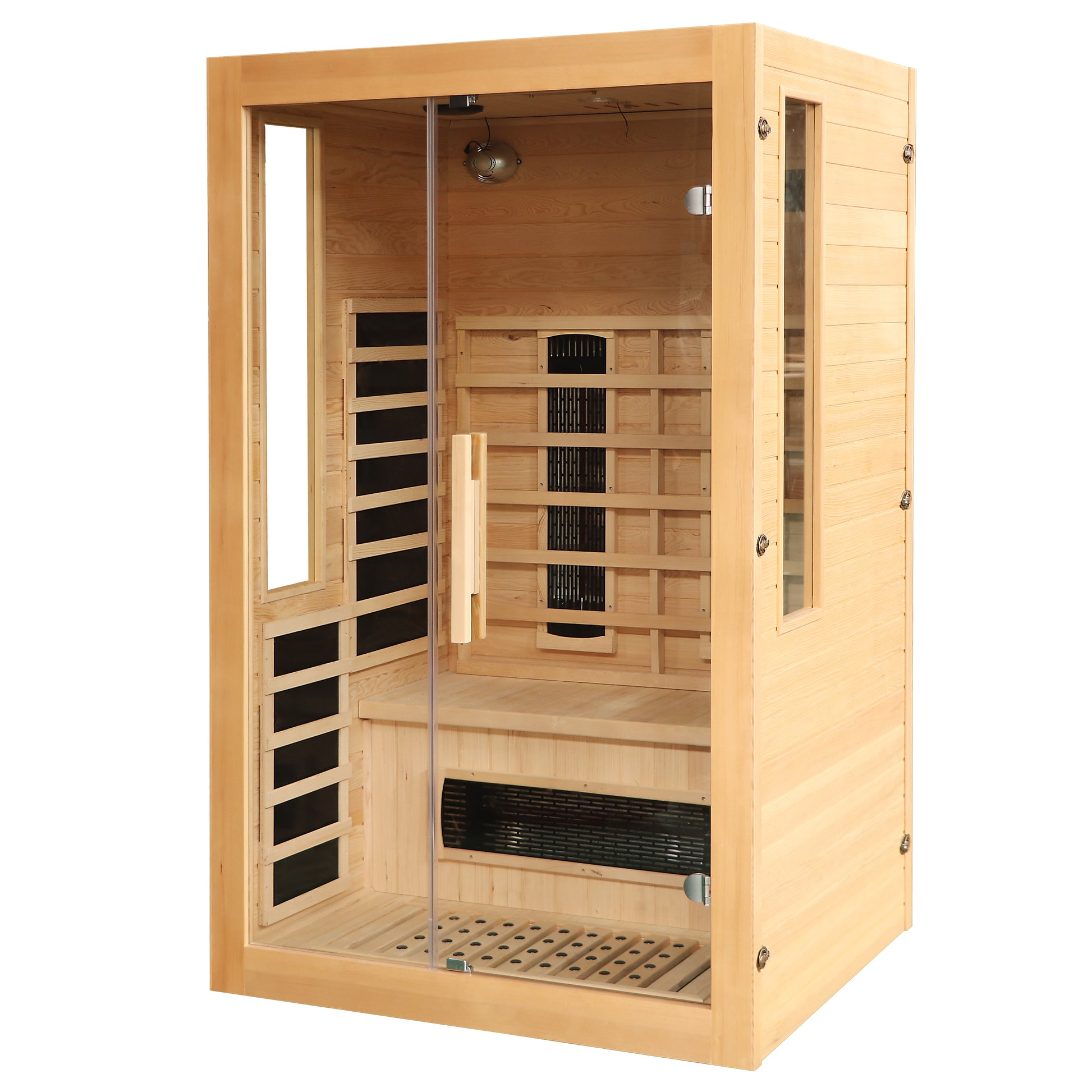 2 To 3 Person Hemlock Wood Low Emf Far Infrared Sauna For Home With Led Control Panel And Tempered Glass Door Natural Wood Metal & Wood