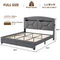 Storage Headboard ,Full Size With Rf Led Lights Box Spring Not Required Full Gray Wood Brown Bedroom American Design Poplar Bed Frame Metal & Wood Polyester Fabric