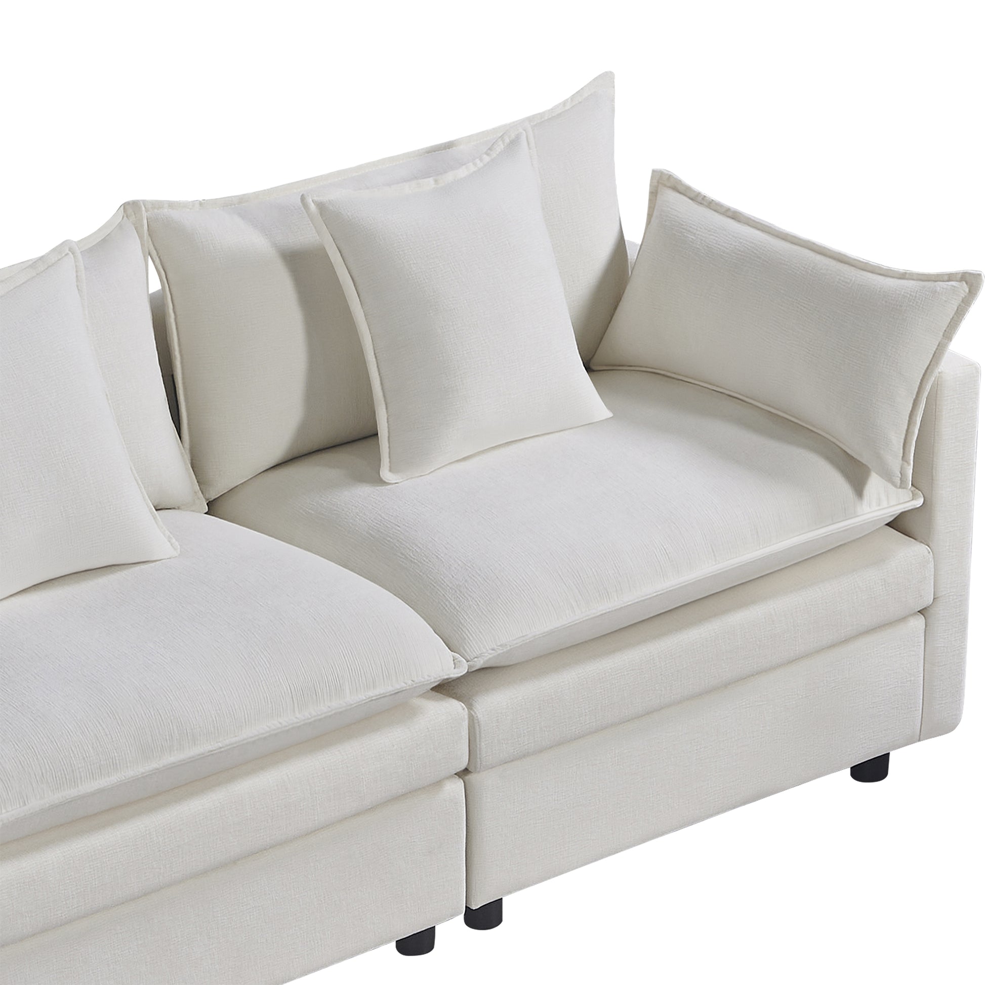 108.66"Modern Chenille L Shaped Sectional Sofa With Convertible Chaise, Comfy Cloud Couch Deep Sectional Sofa With Ottomans For Living Room White Wood Foam Chenille 3 Seat