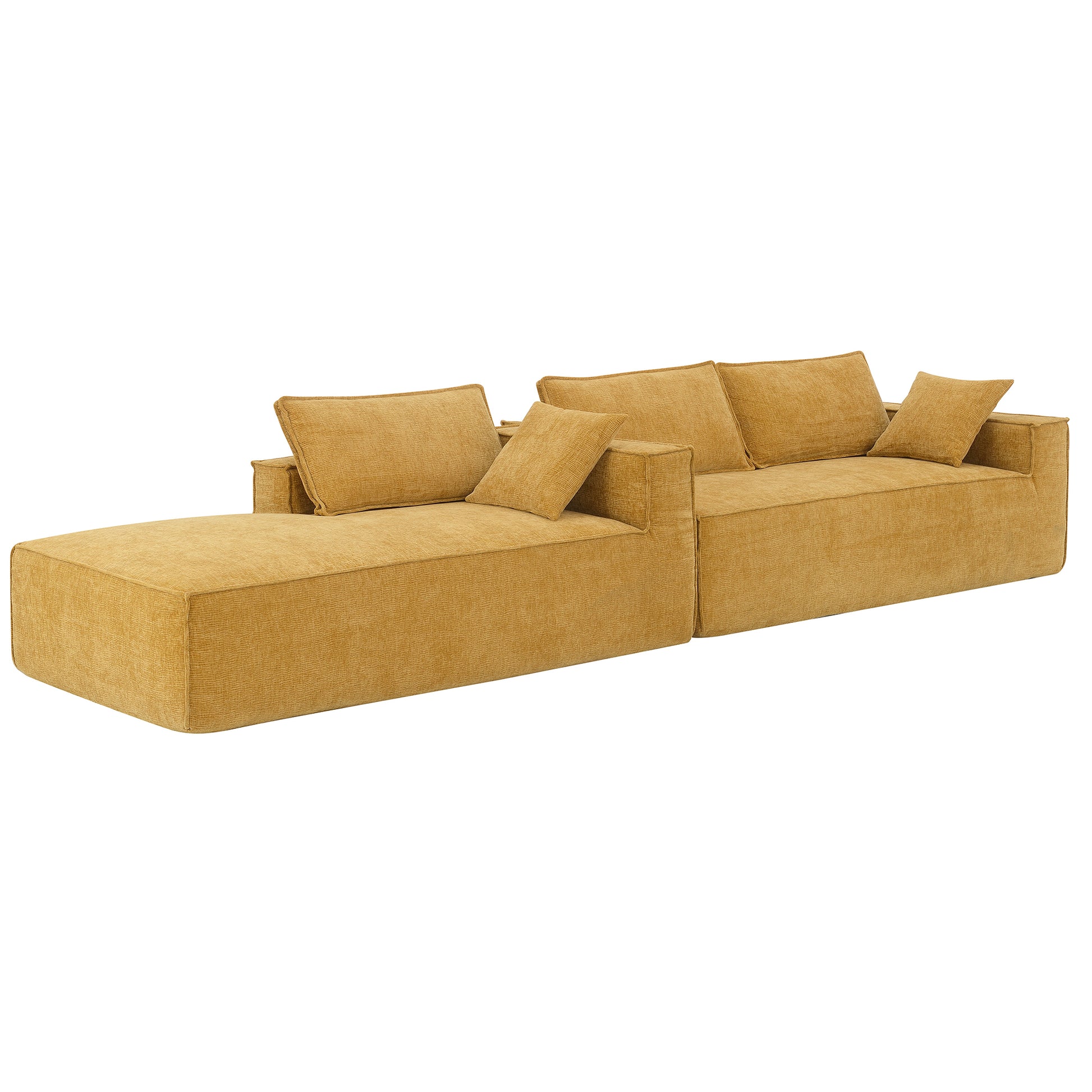 111.5*72"Minimalist Style Modular Sectional Sofa,Wrinkle Resistant Chenille Couch Set,L Shaped Sleeper Sofa Bed For Living Room,2 Pic Free Combination,No Assembly Require,3 Colors Yellow Chenille 4 Seat