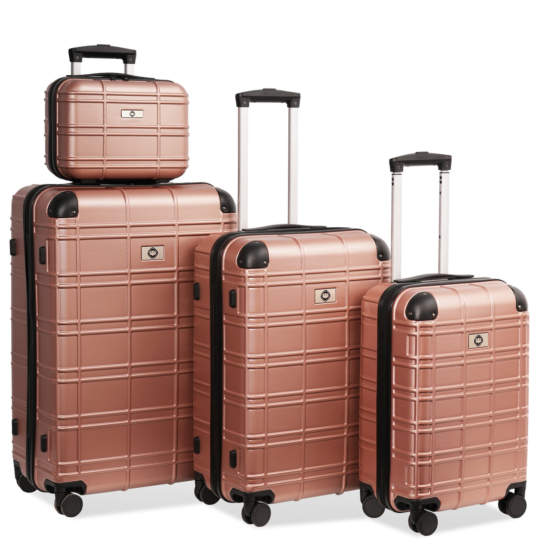 Luggage Sets Abs Pc Hardshell 4Pcs Luggage Hardside Lightweight Durable Suitcase Sets Spinner Wheels Suitcase With Tsa Lock 12 20 24 28 ,Rose Gold Rose Gold Abs Pc