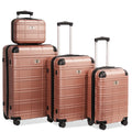 Luggage Sets Abs Pc Hardshell 4Pcs Luggage Hardside Lightweight Durable Suitcase Sets Spinner Wheels Suitcase With Tsa Lock 12 20 24 28 ,Rose Gold Rose Gold Abs Pc