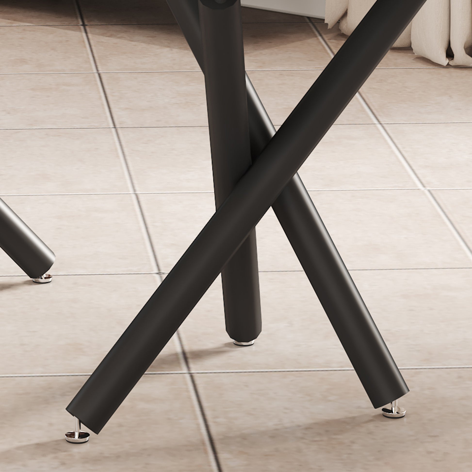 A Modern Minimalist Rectangular Dining Table With A 0.39 Inch Imitation Marble Tabletop And Black Metal Legs, Used In The Kitchen, Dining Room, Living Room, Conference Room, And Banquet Hall, F 1538 Black Glass