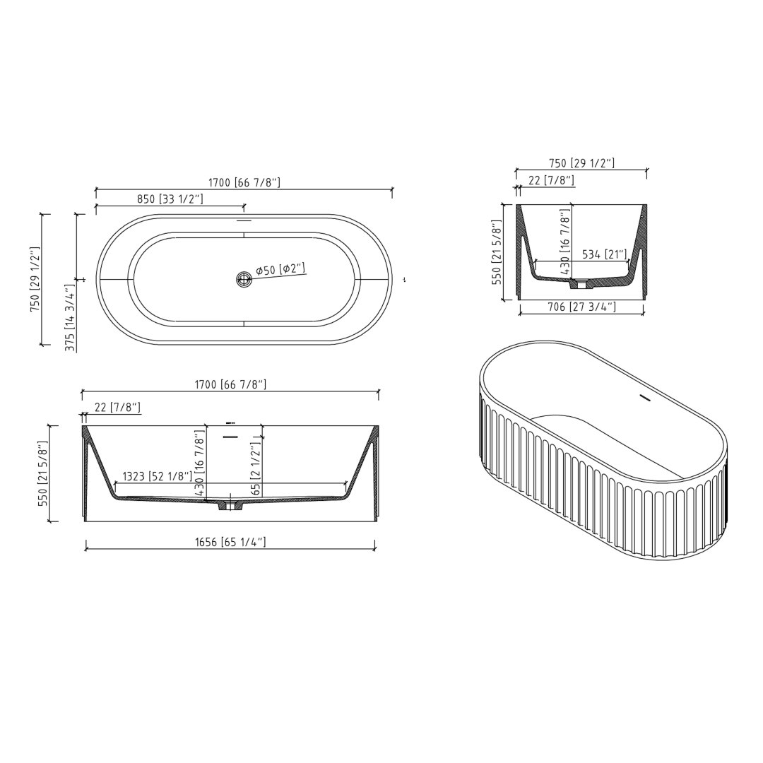 Luxury Handcrafted Stone Resin Freestanding Soaking Bathtub With Overflow In Matte White, Cupc Certified 23S13 67 Matte White Bathroom Freestanding Tubs Soaking Center Solid Surface