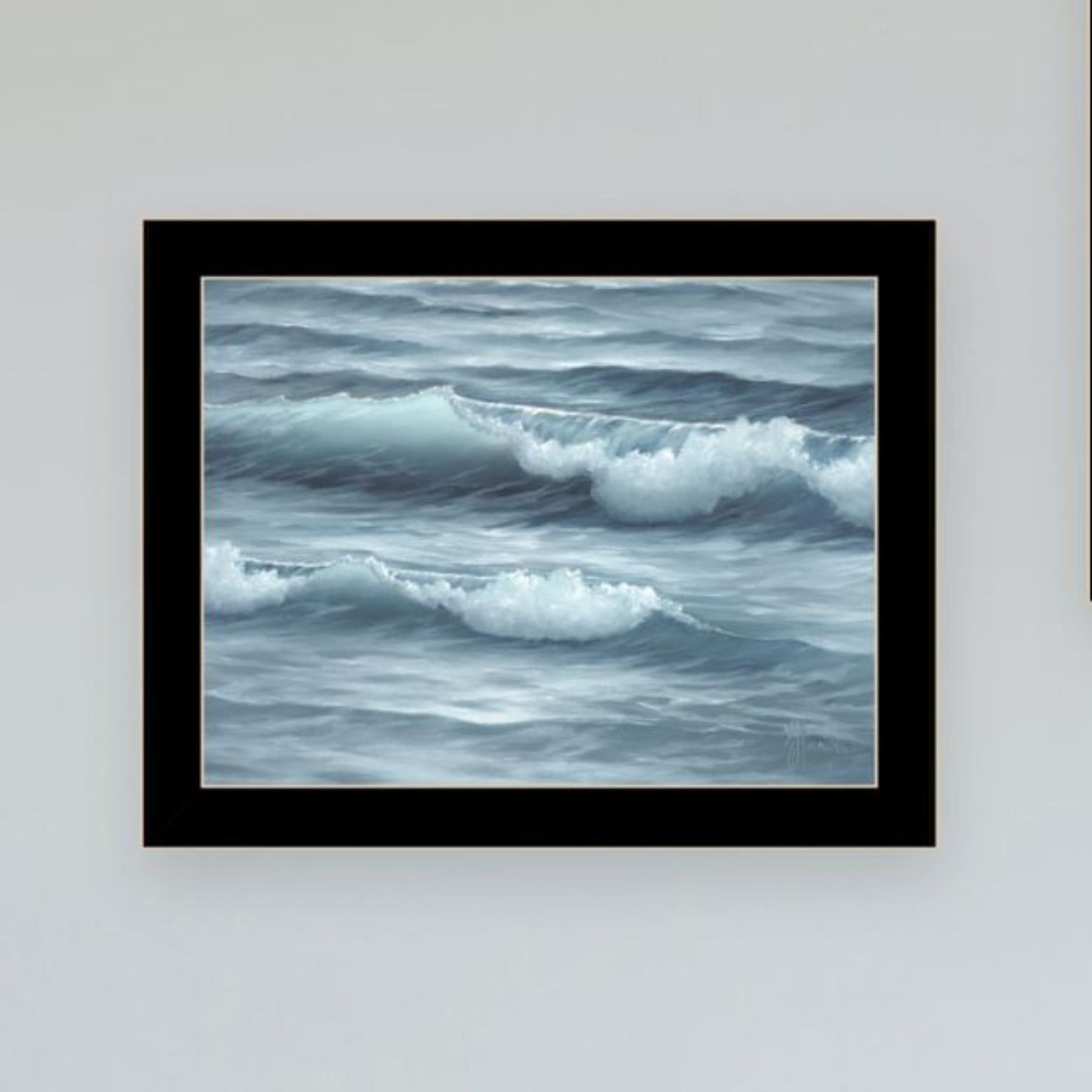 "The Ocean Blue High Tide At Sunset" Framed Wall Art For Living Room, Wall Art Print For Home Decor, Bedroom Wall Art By Georgia Janisse Multicolor Wood Paper