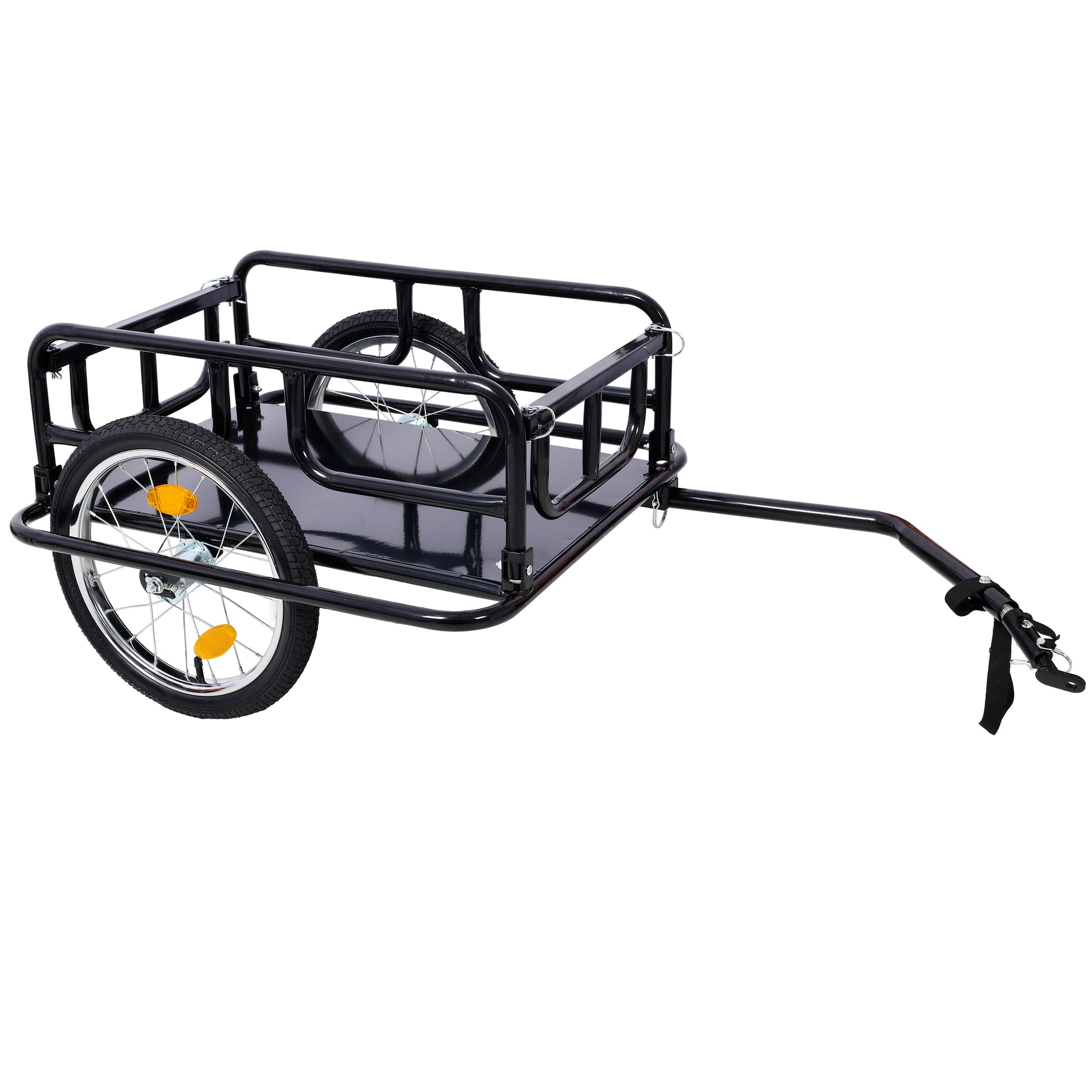 Foldable Bike Cargo Trailer With Universal Bike Hitch, Bicycle Wagon Trailer With 16" Wheels & Reflectors, Large Loading Bike Trailer Storage Cart Black Steel