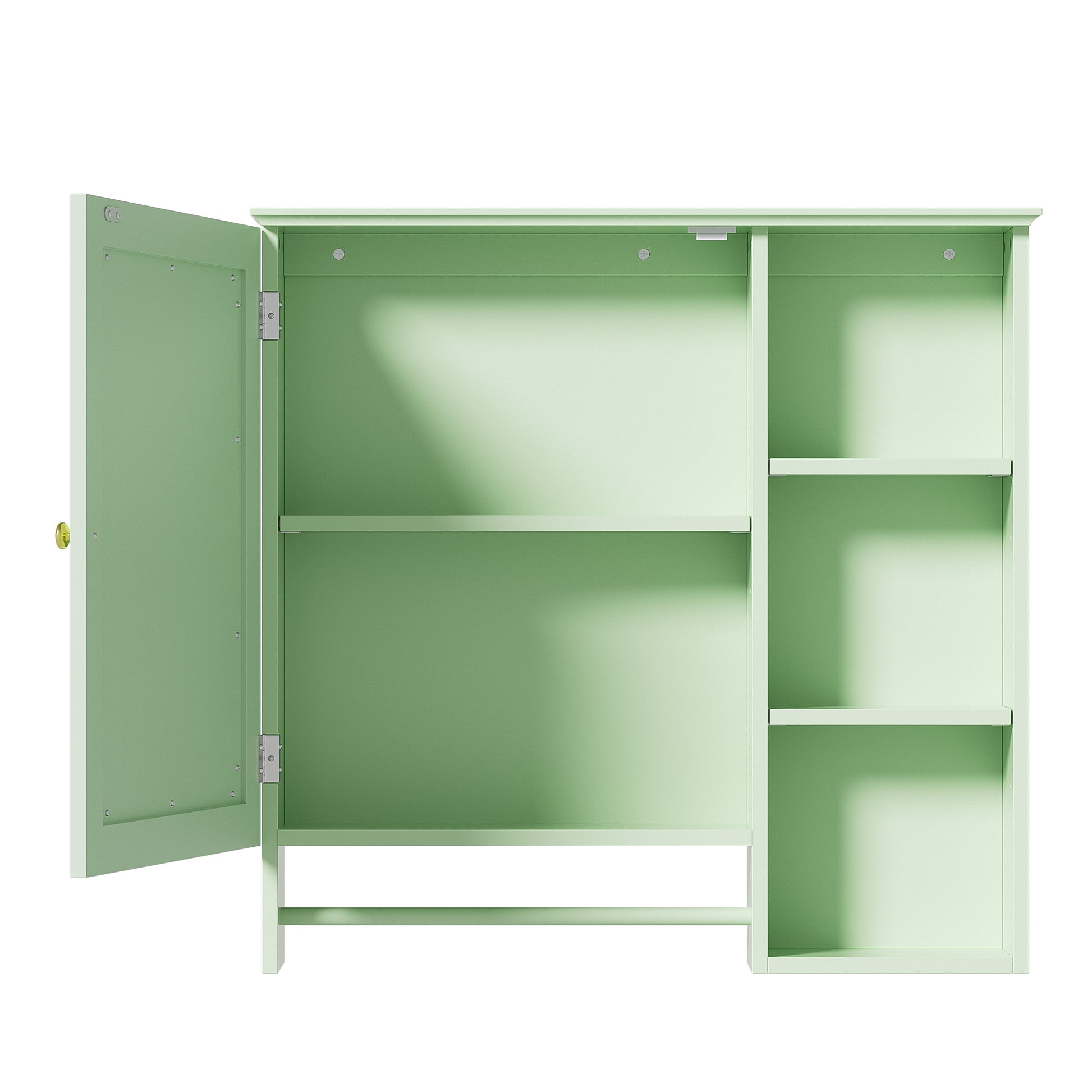 Wall Mounted Bathroom Storage Cabinet, Medicine Cabinets With Large Mirror Door, Adjustable Shelves And Three Open Storage Levels Not Include Bathroom Vanity Green 1 5 Mirror Included Bathroom Wall Mounted Mdf Glass Painted