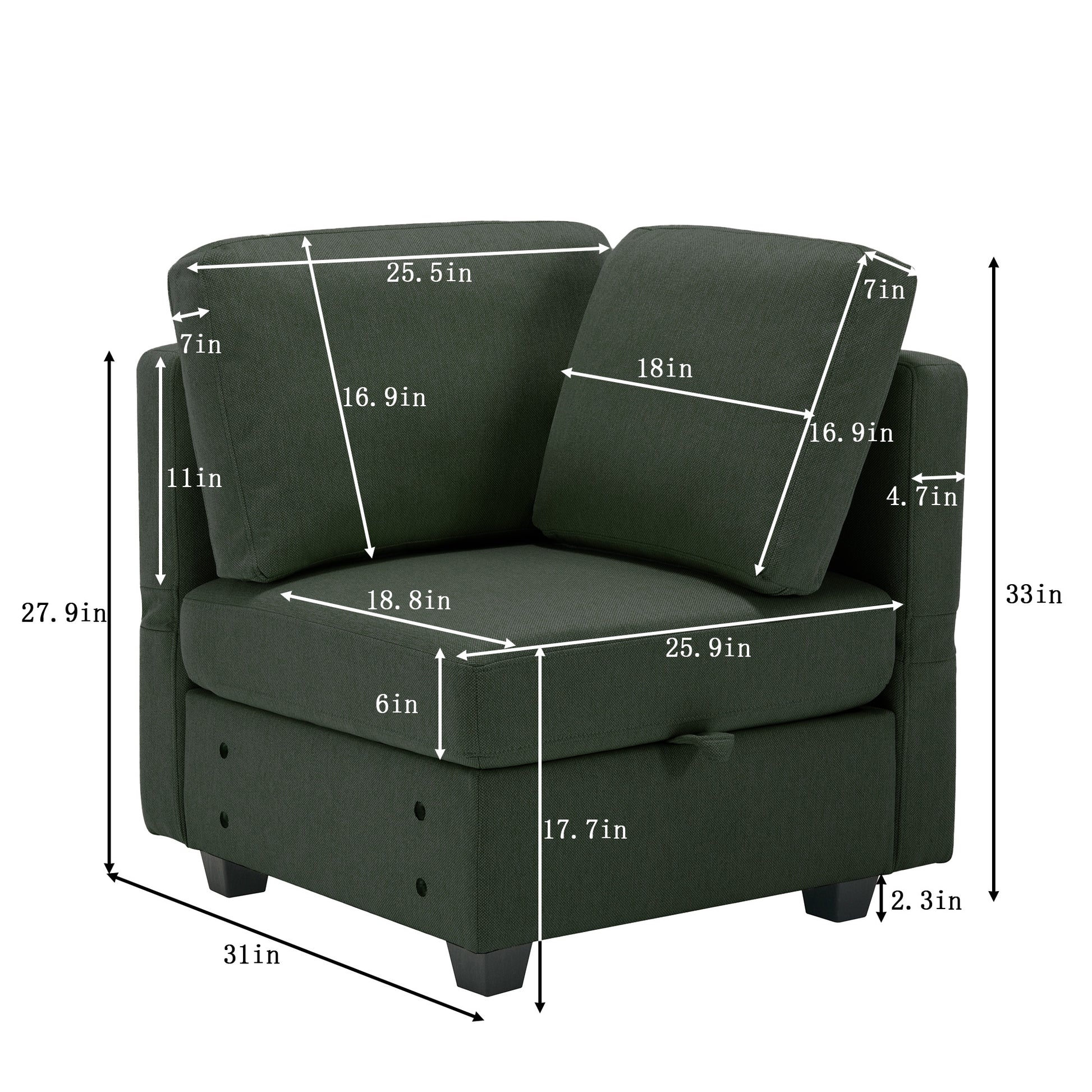 Adjustable Arms And Backs Modern U Shape Linen Couch Modular Sectional Sofa Couch With Storage Seat, Large Convertible Sofa With Reversible Chaise For Living Room Apartment Office, Green Green Polyester 4 Seat