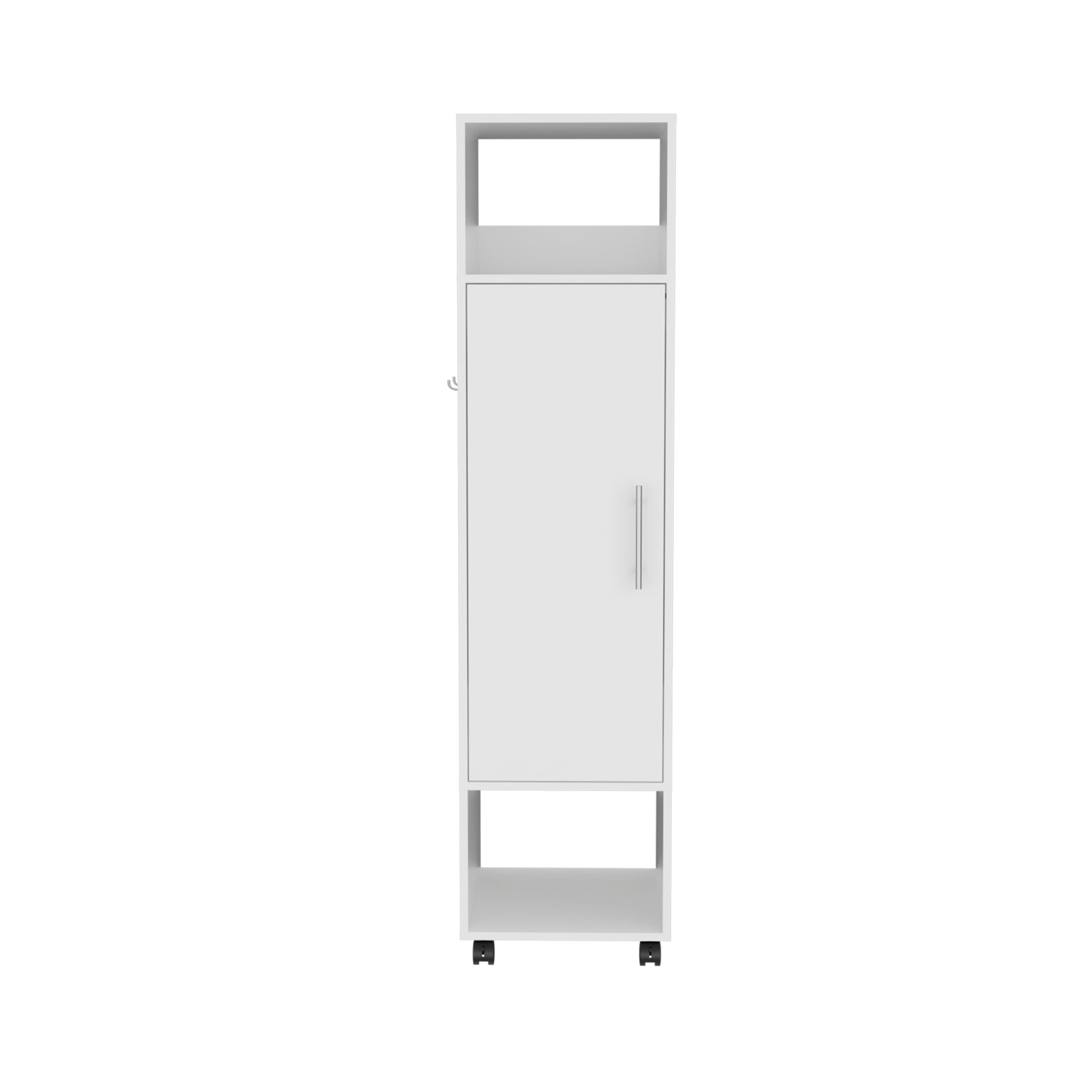 Cluster 63" Tall Wardrove One Door Cabinet With Mirror, Three Shelves, Casters And Hanging Rod, Armoire, Bedroom Clothes Storage, Cabinet Organizer White Particle Board