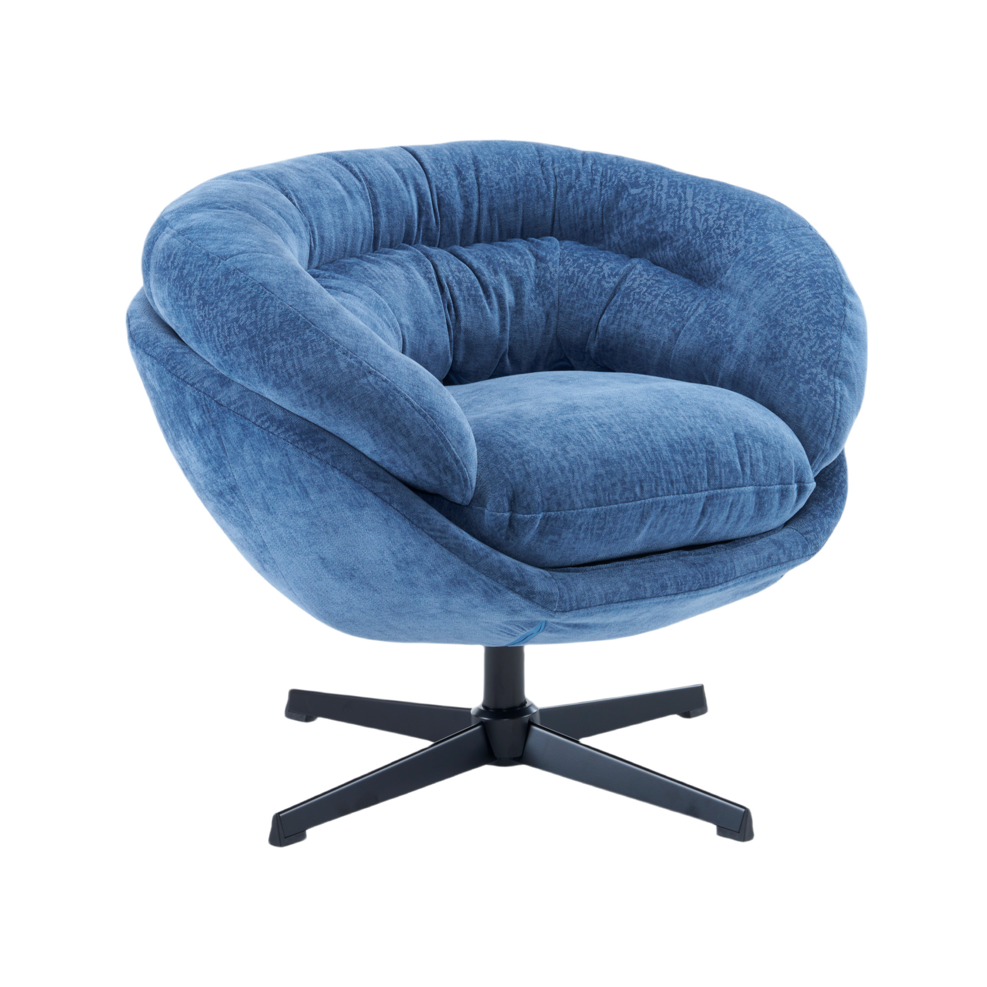 Chenille Upholstered 360 Swivel Club Chair Accent Chair With Removable Cushion, Round Office Chair With Black Metal Base, Cotton Material, Living Room, Bedroom, Reading Corner, Office Navy Blue