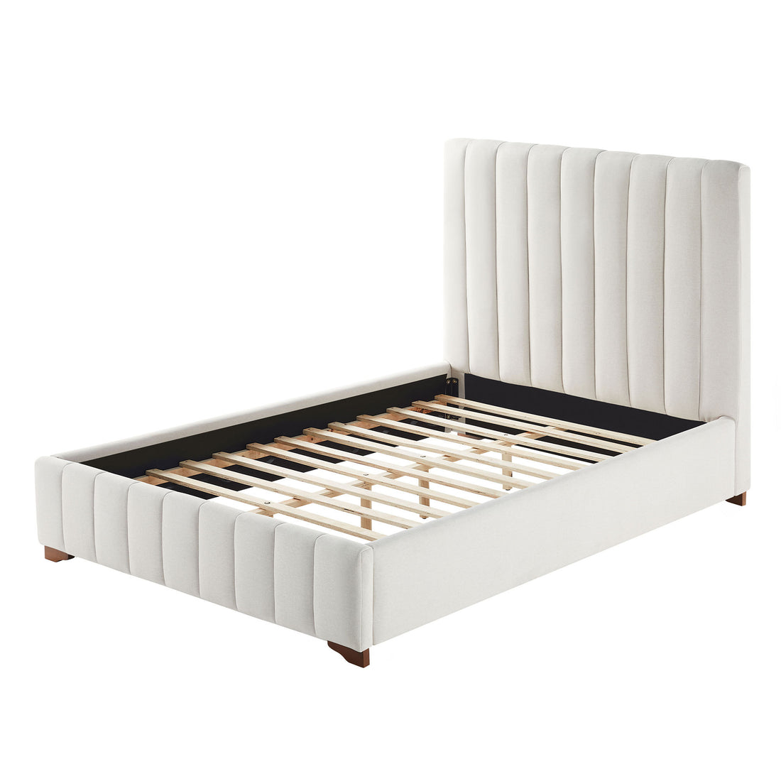 Full Size Modern Design Bed Frame Upholstered Queen Bed Frame Platform With Headboard Fabric Headboard Wooden Slats Support, No Box Spring Needed,Mattress Foundation,White Full White Fabric