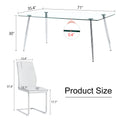Table And Chair Set.Modern Rectangular Glass Dining Table With A Tempered Glass Tabletop And Silver Metal Legs, Paired With Multiple Chairs Designed With Pu Cushions And Silver Metal Legs. Silver White Seats 6 Tempered Glass