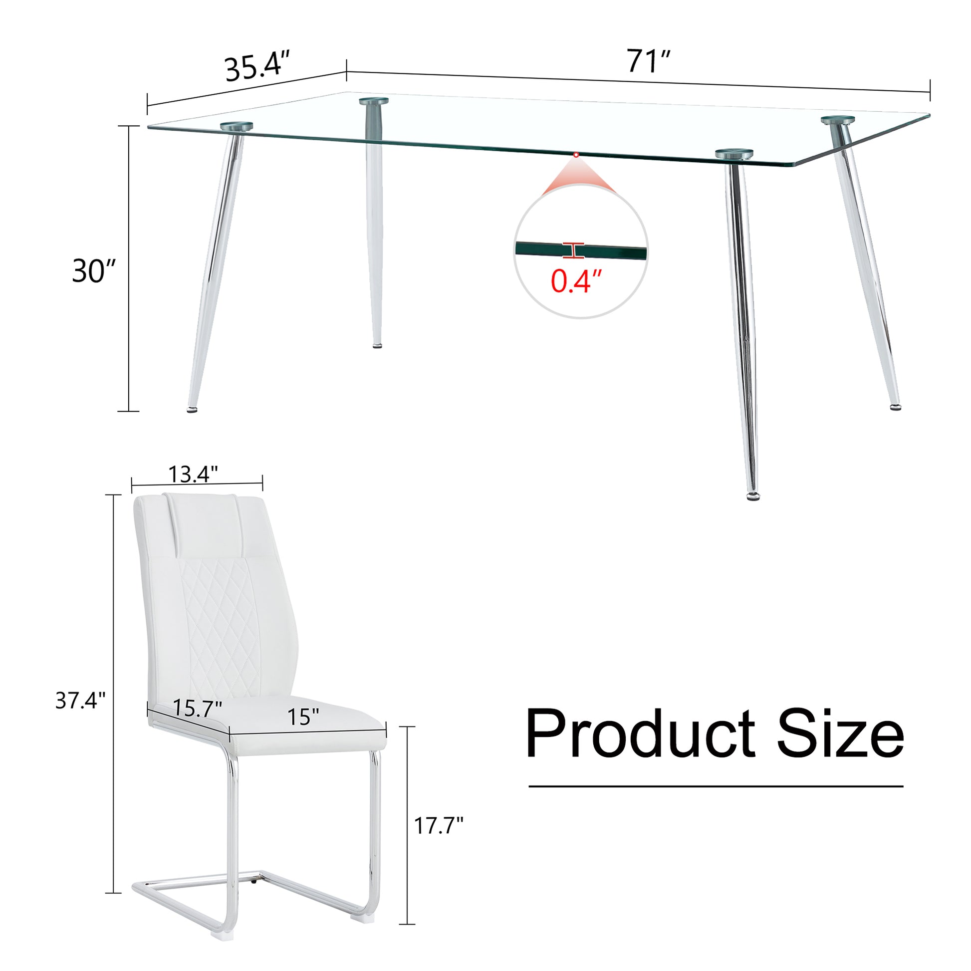 Table And Chair Set.Modern Rectangular Glass Dining Table With A Tempered Glass Tabletop And Silver Metal Legs, Paired With Multiple Chairs Designed With Pu Cushions And Silver Metal Legs. Silver White Seats 6 Tempered Glass