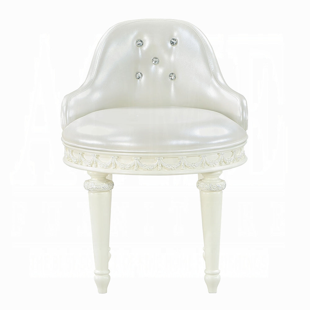 Ivory Swivel Vanity Chair With Tufted Back Ivory Primary Living Space Faux Leather